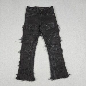 ARKETYPE Jeans Kids 6 Black Denim Distressed Shredded Raw Hem Grunge Streetwear